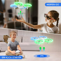 1 x RAW Customer Returns TOMZON Mini Drone for Children, Blue and Green LED Lights, RC Quadcopter with 2 Batteries, Headless Mode, Throw Go 3D Flip Rotation Circle Flight for Beginners Kids - RRP €36.29