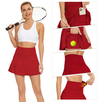 1 x RAW Customer Returns Durio Women s Short Tennis Skirt Sports Skirt Trouser Skirt Mini Skirt Pleated Skirt Golf Skirt Running Skirt Skirts with Trousers Underneath and Pocket Red 38 Tag Size M  - RRP €21.5