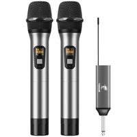 1 x RAW Customer Returns TONOR Wireless Microphone, UHF Dual Wireless Metal Dynamic Mic System with Rechargeable Receiver, for Karaoke, Wedding, DJ, Party, Speech, Church, Class, 60m TW630 , Gray - RRP €73.99