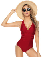 1 x RAW Customer Returns Aottori one-piece swimsuit women s slimming one-piece swimwear swimsuit monokini slimming figure-shaping beachwear with V-neck red M - RRP €28.99