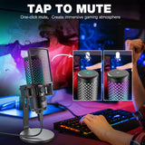 1 x RAW Customer Returns zealsound gaming microphone PC, RGB all-metal USB condenser microphone with adapter for mobile phone, mute gain, vibration damper, for streaming, podcast, recording, game, studio, YouTube, conference, BKD-12A - RRP €60.48