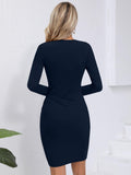 1 x RAW Customer Returns Missufe Basic Short Tight Long Sleeve Mini Dress Women Casual Dress Elegant Bodycon T Shirt Dresses Dark Blue, Large  - RRP €29.99