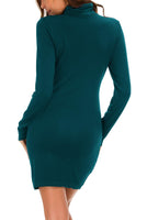 1 x RAW Customer Returns EXCHIC Women s Bodycon Mini Dress Turtleneck Long Sleeve Basic Tight Dress M, Dark Teal  - RRP €29.22