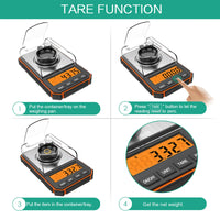 2 x RAW Customer Returns ORIA Digital Precision Scale 0.001g, Milligram Scale 50g 0.001g, Precise Pocket Scale with LCD Display, Lab Digital Scale, Portable Mini Scale with Weighing Pan, Calibration Weights and Tweezers - Orange - RRP €46.7