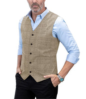 1 x RAW Customer Returns Solove-Suit Men s Casual Plaid Tweed Regular Fit Wool Waistcoat for Grooms Wedding, Champagne, XX-Large - RRP €33.26