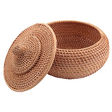 1 x RAW Customer Returns Smallterm Round Rattan Box, Wicker Fruit Basket with Lid Bread Basket Tray Storage Basket Wicker Weave Basket for Bread, Snack - RRP €27.64