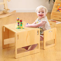 1 x RAW Customer Returns FUNLIO Montessori baby feeding table and chair set for toddlers 1-3 years, height adjustable, children s table and chair for reading eating playing, easy to assemble - RRP €76.51