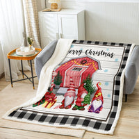 2 x Brand New Christmas Blanket Throw Christmas Gnomes Fleece Blanket Rustic Farmhouse Red House Christmas Fuzzy Blanket 51x60 Black White Buffalo Check Sherpa Blanket for Kids Youth Wooden Board Quilt - RRP €59.98