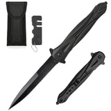 1 x RAW Customer Returns Folding knife pocket knife with belt pouch knife sharpener, sharp one-hand knife with belt clip, outdoor black knife for camping, fishing 007FB-2  - RRP €18.13