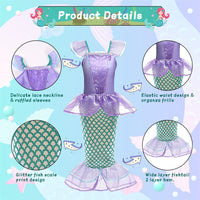 1 x RAW Customer Returns ACWOO Mermaid costume for girls and children, 3-piece set of Ariel costumes, mermaid princess dress for children with crown, magic wand for Christmas fancy dress, carnival, Halloween party - RRP €17.14