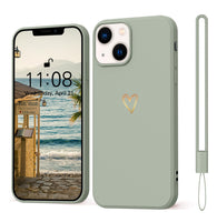 6 x Brand New Mitetabo iPhone 15 Silicone Case with Gold Love Heart, Mobile Phone Case iPhone 15 Thin Case Slim Scratch-Resistant All-Round Protection Protective Case for iPhone 15 6.1 Inch Copper Green - RRP €54.36