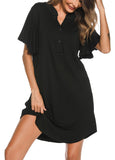 1 x RAW Customer Returns Wikoan Women s Nightgown, Cotton 3 6 Sleeve Night Dress with Soft Buttons, Women s Nightwear with Pockets, Black, L - RRP €24.0