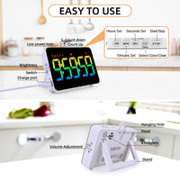 1 x RAW Customer Returns XREXS LED dynamic RGB timer, 6 fixed colors and 4 gradient colors, digital kitchen timer, timer with 5 inch display, adjustable brightness and volume, magnetic timer for kitchen meeting class - RRP €18.14