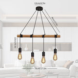 1 x RAW Customer Returns FORCOSO pendant light wood 4-bulb - hanging lamp dining table wood, vintage industrial pendant light dining table E27 hanging light ceiling light for dining room living room bedroom kitchen - without light bulb - RRP €56.56