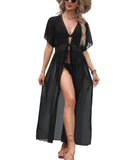 1 x RAW Customer Returns Codkkre Women s Summer Maxi Beach Dress Bikini Swimsuit Cover Up Kimono Long Lightweight Chiffon Cardigan Beachwear Boho Beach Cardigan Beach Maxi Dress, Black, S - RRP €23.99