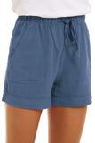 1 x RAW Customer Returns NEYOUQE Short Pants Women s Plain with Pockets Women s Summer Shorts Elastic Waistband with Drawstring Women s Trousers Short Casual Loose Linen Shorts Women s Dusty Blue M - RRP €28.22