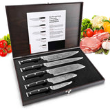 1 x RAW Customer Returns HUIKAILI Knife Set, Professional Kitchen Knife Set Made of Stainless Steel, Sharp, Non-Slip, Frosted Handle, with Chef s Knife, Knife Edge, 2 Santoku Knives and Shoe Knife Black  - RRP €49.98