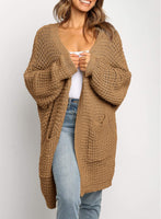 1 x RAW Customer Returns Uusollecy Cardigan Women Long Open Front Cardigan, Casual Loose Long Sleeve Knitted Cardigan with Pocket Brown S - RRP €38.99