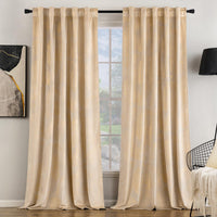 1 x RAW Customer Returns MIULEE velvet curtain with gold foil leaves pattern, set of 2 curtains velvet beige with back loops and rod pocket, thick curtain opaque velvet curtains for decorative bedroom, each H 245 XW 140cm - RRP €43.36