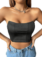 1 x RAW Customer Returns GORGLITTER Crop Tops Women s Y2k Strapless Top Sexy Bandeau Top Summer Tube Top Sleeveless Top Tight Crop Tops Black M - RRP €22.18