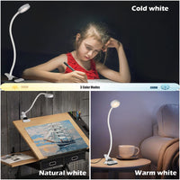 1 x RAW Customer Returns EYOCEAN reading lamp, LED clamp light, gooseneck lamp, children s bedside lamp, 3 color modes 9 brightness levels, eye care desk lamp for office home use, adapter included, 5W, white - RRP €19.15