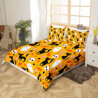 1 x Brand New Black Cat Duvet Cover Sugar Skull Bedding Set for Kids Boys Girls Gothic Spooky Cartoon Comforter Cover Halloween Theme Candy Bedspread with Zipper Decorative 135X200 - RRP €32.99