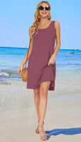 1 x RAW Customer Returns AUSELILY Women s Summer Dress Round Neck Knee-Length Casual Dresses Beach Strappy Dress with Pockets Mauve, XL  - RRP €22.34