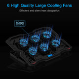 1 x RAW Customer Returns MATEPROX Laptop Cooler, Notebook Laptop Cooler with 6 Fans with LEDs, Height Adjustable Laptop Cooling Pads with Cell Phone Stand, Dual USB Port Cooling Mat for Gaming Office - RRP €30.48