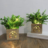 1 x RAW Customer Returns AceList Pack of 2 artificial plants with LED lights in a wooden box, 11 x 9 x 26 cm artificial plants in a pot for home office desk kitchen decoration, Valentine s Day Mother s Day - RRP €29.99