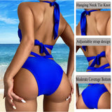 1 x RAW Customer Returns Swimsuits for Women, High Waisted Women s Bikinis, Wrap Bikini Set Women, Criss Cross String High Waisted Push Up 2 Piece Swimsuit Solid Color Swimsuits Deep V-Neck Sporty Beach Bikini Blue, XL  - RRP €27.99