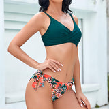 1 x RAW Customer Returns Mooncore Bikini Women s Set Push Up Bikini Tummy Control, Adjustable Straps, Side Tie, Floral Print, Two-Piece Swimsuit Moss Green Flower, XXL  - RRP €32.99