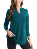 1 x RAW Customer Returns BAISHENGGT Afternoon Tea Women Elegant 3 4 Sleeve Top V-Neck Versatile Blouse Casual Floral Tops Tunics Long Shirt Solid Green 3XL - RRP €26.4