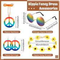 1 x RAW Customer Returns HICARER 6 Piece Hippie Costume Set Including Hippie Poncho Peace Sign Necklace Earrings 60s 70s Hairband Hippie Sunglasses Headband 70s Clothing Accessories for Women Flower  - RRP €30.24