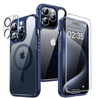 1 x RAW Customer Returns TAURI 5 in 1 for 15 Pro Case Compatible with Military Grade Protection , 2 Tempered Glass Film 2 Camera Lens Protectors, Mobile Phone Case 15 Pro Case 6.1 Inch - Blue - RRP €22.99