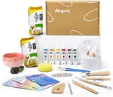 1 x RAW Customer Returns Anpro Home Air Dry Clay Pottery Kit for Beginners, DIY Clay Play Set for Kids and Adults, with Tools, Paints, Brushes, Instructions and Gloss Varnish - RRP €30.24