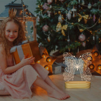 1 x RAW Customer Returns 3D optical illusion lamp butterfly night light for kids baby girls bedroom decor gifts, soft warm white colors wooden base bedside lamp  - RRP €19.99