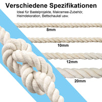 1 x RAW Customer Returns Cotton Cord, Macrame Yarn Rope, Many Sizes Cotton Rope for DIY Crafts, Gifts 20mm 2M  - RRP €13.85