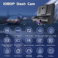 1 x RAW Customer Returns Hikity Dash Cam - Upgrade 3 Cameras for Car Dash Cams, Front, Rear, in Car Loop Recording Driving G-Sensor Dash Cam 32GB TF Card - RRP €39.99