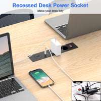 1 x RAW Customer Returns Table socket with USB C PD20W, built-in socket with USB and wireless charging, built-in power strip with switch, table power strip built-in socket for desk table top, 2m cable - RRP €33.23