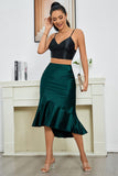 1 x RAW Customer Returns Alcea Rosea Women s Skirt Long High Waist Basic Fishtail Silky Satin Skirt Pencil Skirt Party Cutting Summer Skirt S-XXXL Dark Green02, S  - RRP €34.78