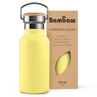 1 x RAW Customer Returns Bambaw insulated bottle 350ml, yellow drinking bottle, stainless steel drinking bottle, thermal drinking bottle for children, bamboo, drinking bottle thermos bottle for children 350ml sunny yellow - RRP €26.75