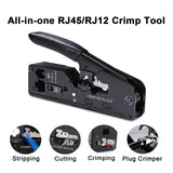 1 x RAW Customer Returns All-in-one RJ45 RJ12 Crimping Tool, Pass-Through Ethernet Crimper for Cat5 Cat5e Cat6 Cat6a Cat7 Modular Connectors, with Mini Wire Stripper, 50pcs CAT6 Pass-Through Plugs and Covers - RRP €24.99