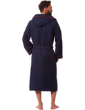 1 x RAW Customer Returns Morgenstern waffle pique bathrobe men in navy calf-length men s dressing gown with hood size XXL sauna robe housecoat summery spring blue - RRP €60.46