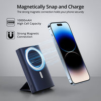 1 x RAW Customer Returns Wireless Power Bank 10000mAh, LULULOOK Magnetic Wireless Power Bank with Stand, PD 22.5W Fast Charging MagSafe External Battery Pack with Cable LED Display for iPhone 15 14 13 12 Pro Pro Max Plus Mini Blue  - RRP €29.74