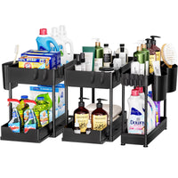 1 x RAW Customer Returns Puricon 3 Pack Extendable Under Sink Shelf, 2 Tier Standing Shelf Kitchen Worktop Shelf Organizer, Multifunctional Storage Rack Kitchen Shelf Under Cabinet Shelf Sink Cabinet Shelf - Black - RRP €39.13