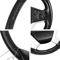 1 x RAW Customer Returns SEG Direct Steering Wheel Cover Made of Genuine Leather, Wrap Sew-On, for 37-39 cm Round and D-Type Steering Wheels, Black - RRP €18.35