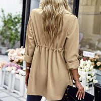 1 x RAW Customer Returns Women s Autumn Winter Trench Coat Classic Drawstring Lapel Turn-Down Button Loose Solid Color Coat M-Khaki  - RRP €44.62