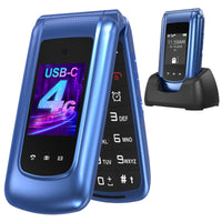 1 x RAW Customer Returns USHINING 4G senior mobile phone flip phone without contract, mobile phone large button cell phone for seniors with 2.4 and 1.77 inch dual color display, dual SIM SOS emergency call button, blue - RRP €55.99