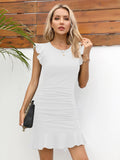 1 x RAW Customer Returns Missufe Ruffle Dress Summer Dress Bodycon Mini Casual Dress Women s Short Tight Dresses White, X-Large  - RRP €39.99