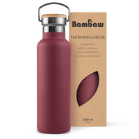 1 x RAW Customer Returns Bambaw Thermos Bottle 1.l, Red Bottle, Stainless Steel Drinking Bottle, Large Water Bottle, 1 Liter Thermos Bottle Cherry Red - RRP €27.11